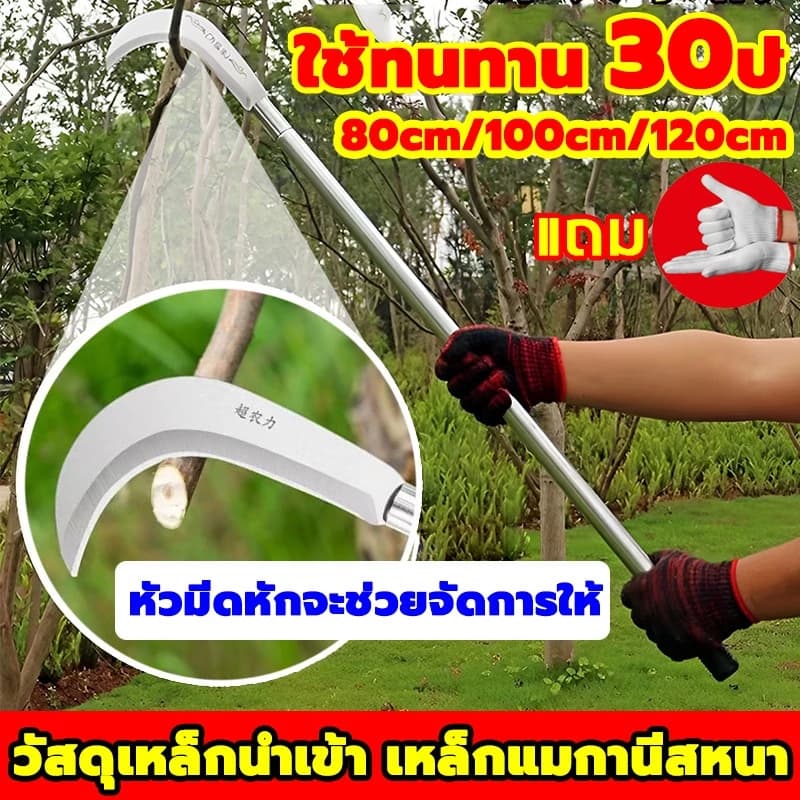 การผลิตจากเยอรมนี 60/80/120เซนติเมตร เคียวเหล็กแมงกานิส แถมถุงมือฟรี เคียวเหล็กแมงกานีส มีดตัดต้นไม้ แมงกานีส ตัดหญ้า รูปที่ 7
