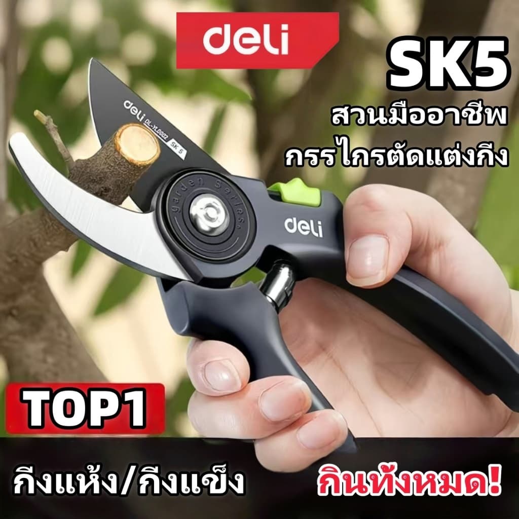 Deli กรรไกรตัดกิ่งไม้ ขนาด SK5 คม ทนทาน กรรไกรตัดโลหะ แต่งกิ่ง กรรไกรทำสวน รูปที่ 1