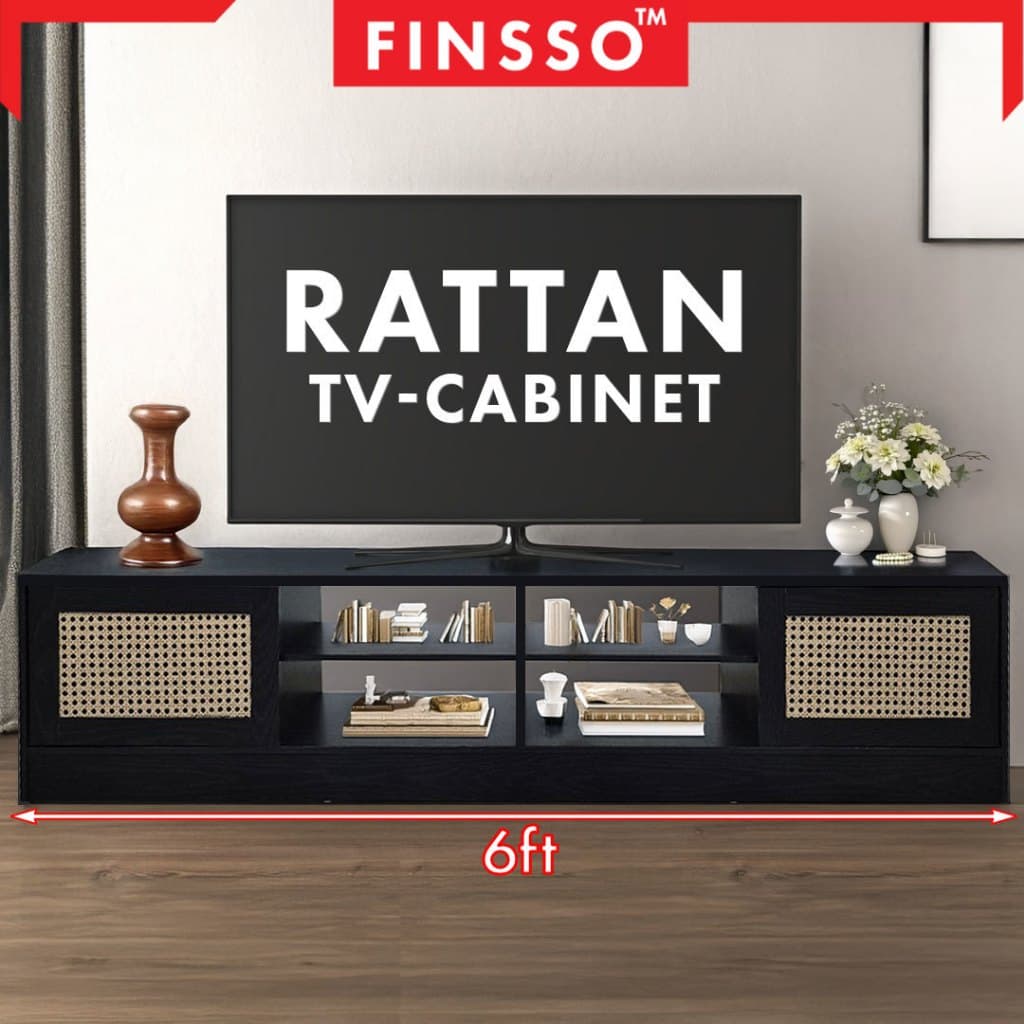 สินค้ามาใหม่ FINSSO: ชั้นวางทีวี ตู้ทีวี สไตล์ Minimal เรียบหรู เหมาะสำหรับห้องนั่งเล่น Rattan TV Cabinet รูปที่ 1