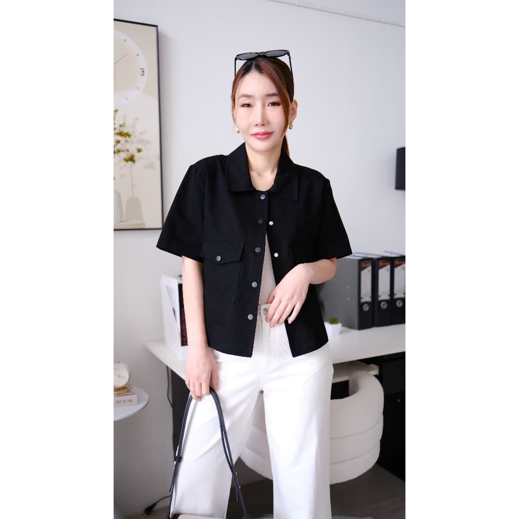 Lawyer Store เสื้อคอปกแขนสั้น กระเป๋าคู่ แจ็คเก็ตยีนส์ ใส่เท่ห์ แมทช์ได้หลากสไตล์ เหมาะกับหลายโอกาส รูปที่ 2