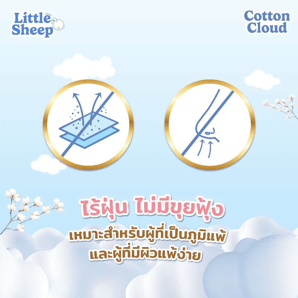 Little Sheep ทิชชู่เช็ดหน้า รุ่น Cotton Cloud นุ่มพิเศษ 3 ชั้น 40/100 แผ่น รูปที่ 6
