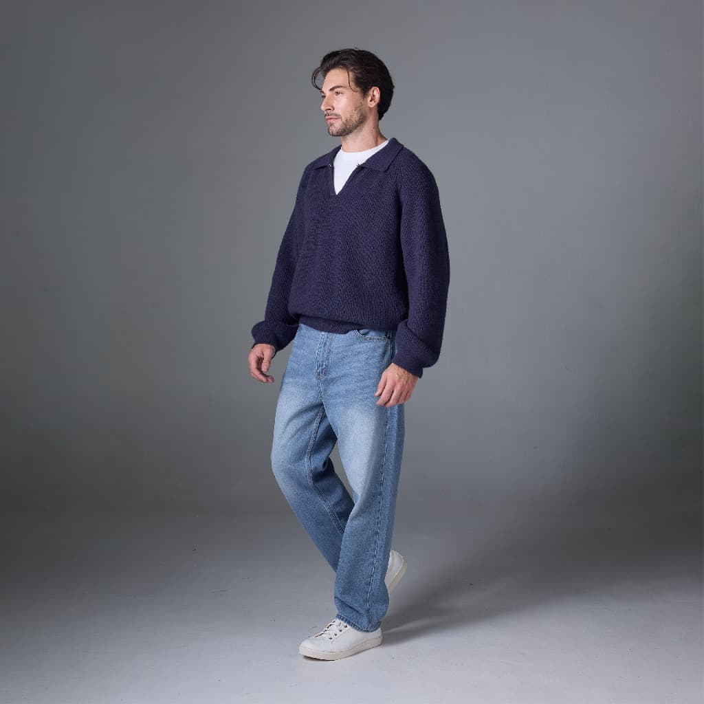 Jack Russel - Men Jeans กางเกงยีนส์ผู้ชาย ทรงขาบาน - Klassik J-6001/LB Baggy Low Rise Wide Leg Light Blue รูปที่ 3