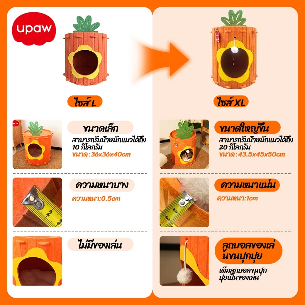 บ้านแมวขนาดใหญ่ ที่นอนแมว ที่นอนสัตว์เลี้ยง บ้านสัตว์เลี้ยง DIY รังแมว 2 in1 โพสต์ลับเล็บแมว เตียงแมว รูปที่ 6