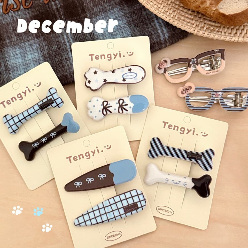 Cute 461 กิ๊บติดผม กิ๊บหนีบผมลายกราฟฟิค โทนฟ้าตาล 2 ชิ้น/แพ็ค รูปที่ 2