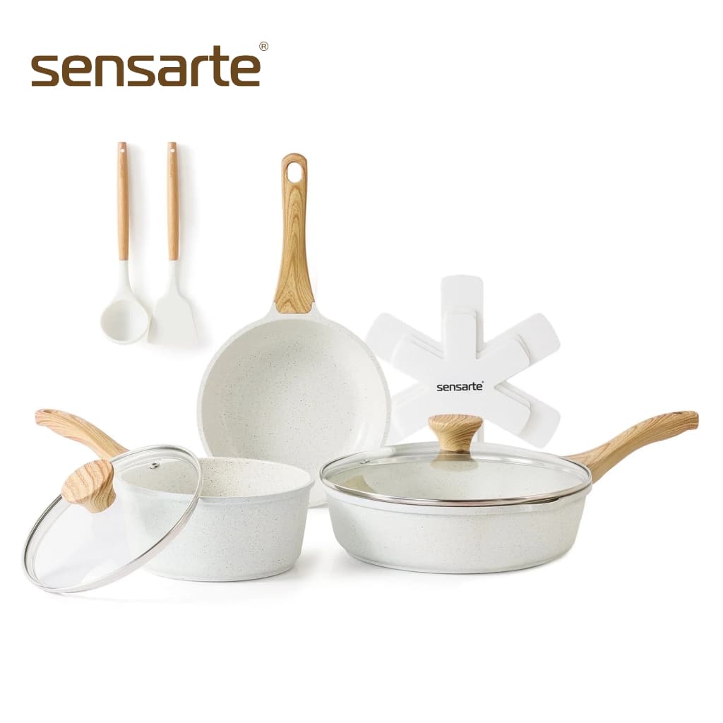 SENSARTE ชุดเครื่องครัวอายุยืน 10 ชิ้น หม้อและกระทะเคลือบเซรามิกกันติด Non-Stick ปลอดสาร ใช้ได้กับเตาทุกประเภท รูปที่ 1
