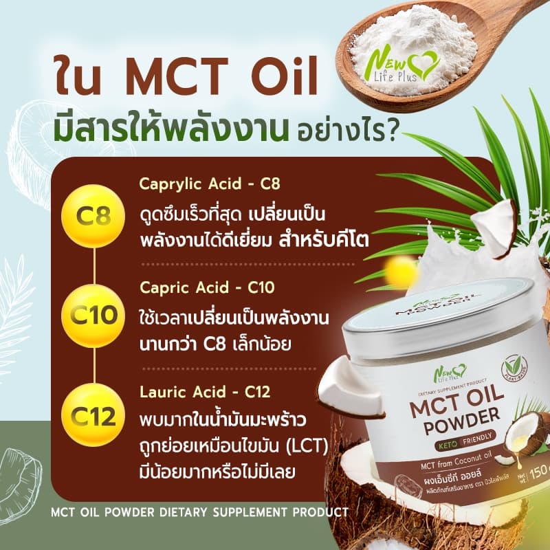 New Life Plus MCT Oil Powder ผงมะพร้าวสกัดเย็น 100% ให้พลังงานสมอง ทานง่าย ไม่เลี่ยน ไม่มีน้ำตาล Keto รูปที่ 3