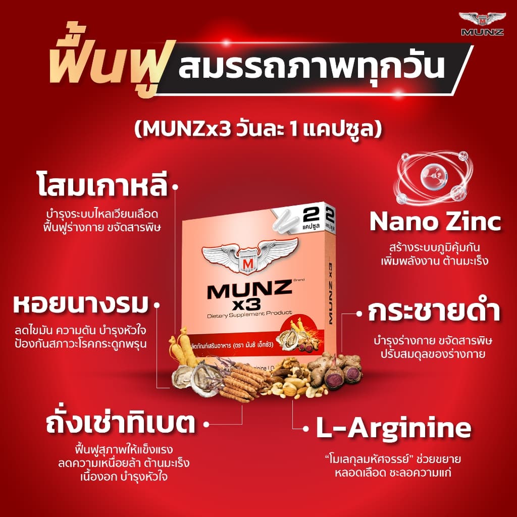 Munz X3 กล่องสีทอง 2 แคปซูล 1 กล่อง+Munz Flin 1 ขวด สำหรับพกพา มีติดตัวไว้อุ่นใจเมื่อต้องการ รูปที่ 2