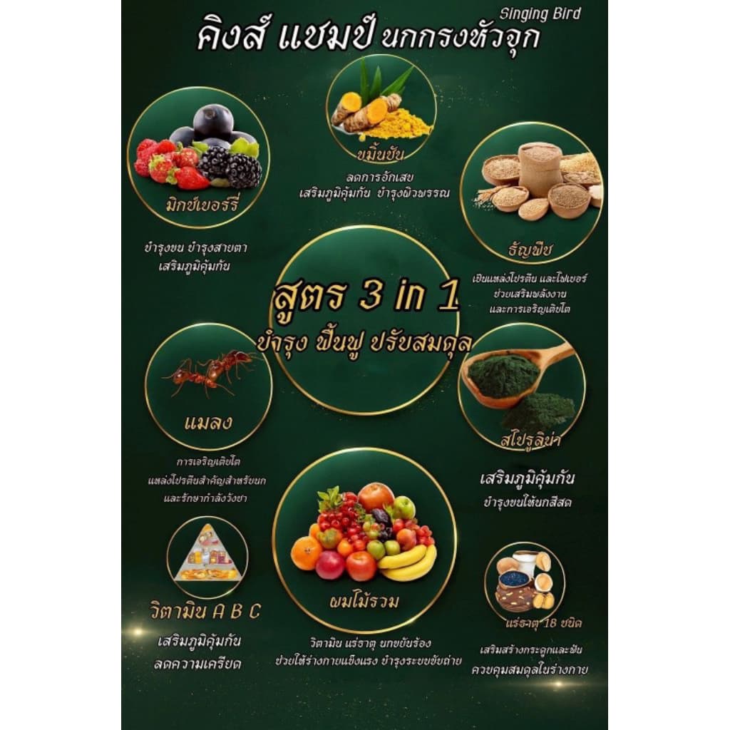 อาหารนกกรงหัวจุก คิงส์แชมป์ สูตรพรีเมี่ยม ขนาด 500กรัม ไซต์ SS 3 in 1 บำรุงฟื้นฟู ปรับสมดุล ร้องดัง ร้องสนุก รูปที่ 6