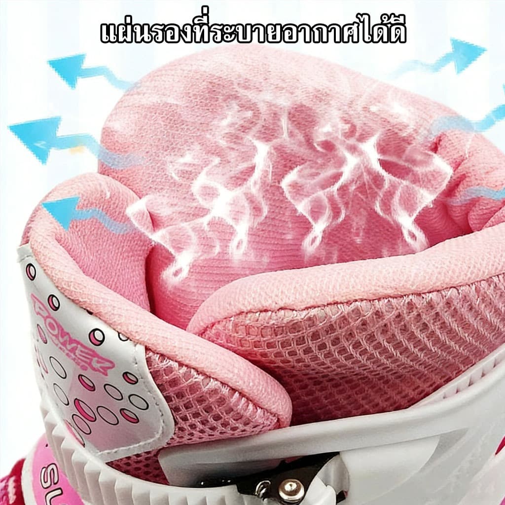 รองเท้าสเก็ตสองแถว 4 ล้อ โรลเลอร์เบลดดีไซน์แบบสองแถวเพื่อความปลอดภัยที่ดียิ่ รองเท้าสเก็ตเด็กทนทาน รูปที่ 7