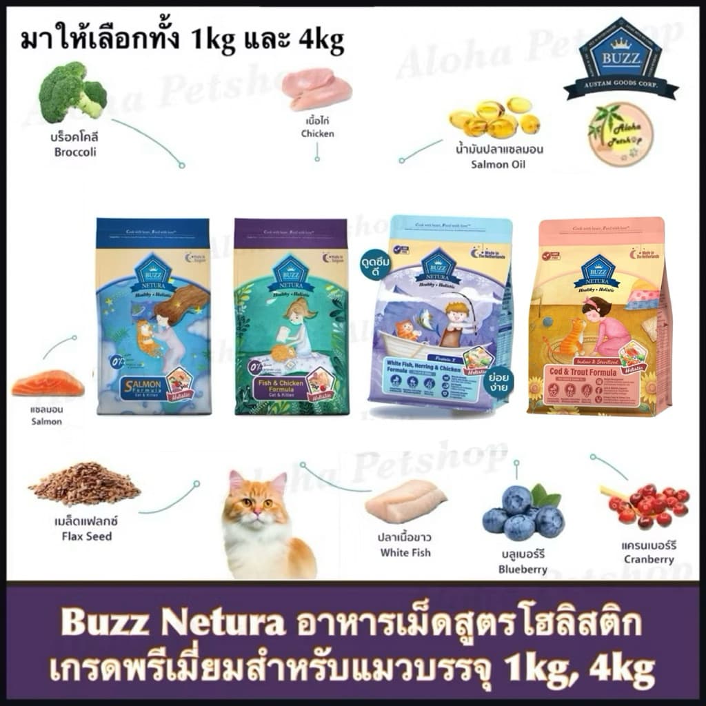 Buzz Netura Healthy Holistic Cat Food บัซซ์ เน็ททูล่า สูตรโฮลิสติกสูตรบำรุงสุขภาพบรรจุ 1kg, 4kg รูปที่ 1