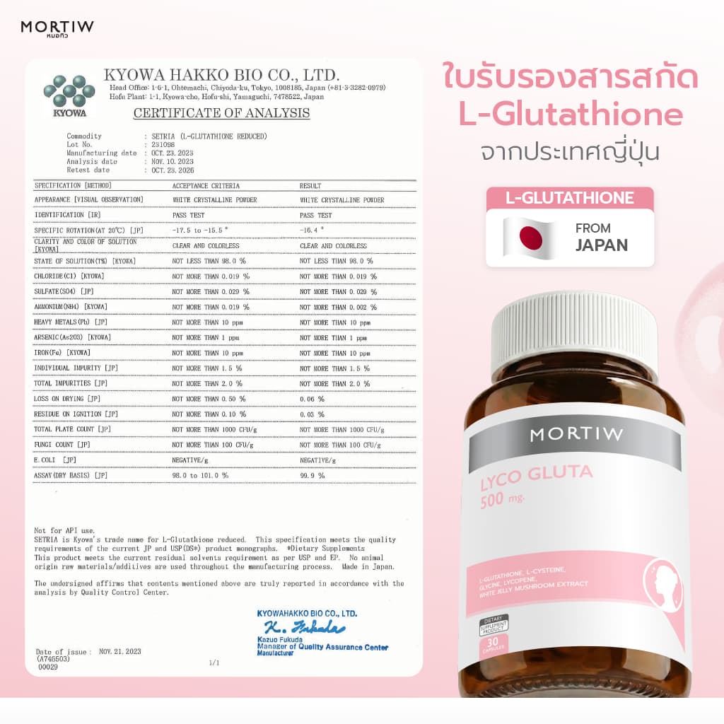 MORTIW Lyco Gluta - อาหารเสริมผิวขาว กลูต้า ไลโคปีน ผิวใส - 30 แคปซูล รูปที่ 4