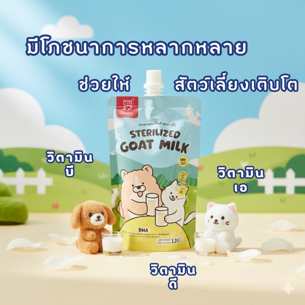 Follow-10฿5แถม1 นมแพะแท้สำหรับสัตว์เลี้ยง แบบซองพกพา เสริมทอรีน บำรุงหัวใจและสายตา ย่อยง่าย เหมาะกับทุกวัย รูปที่ 1