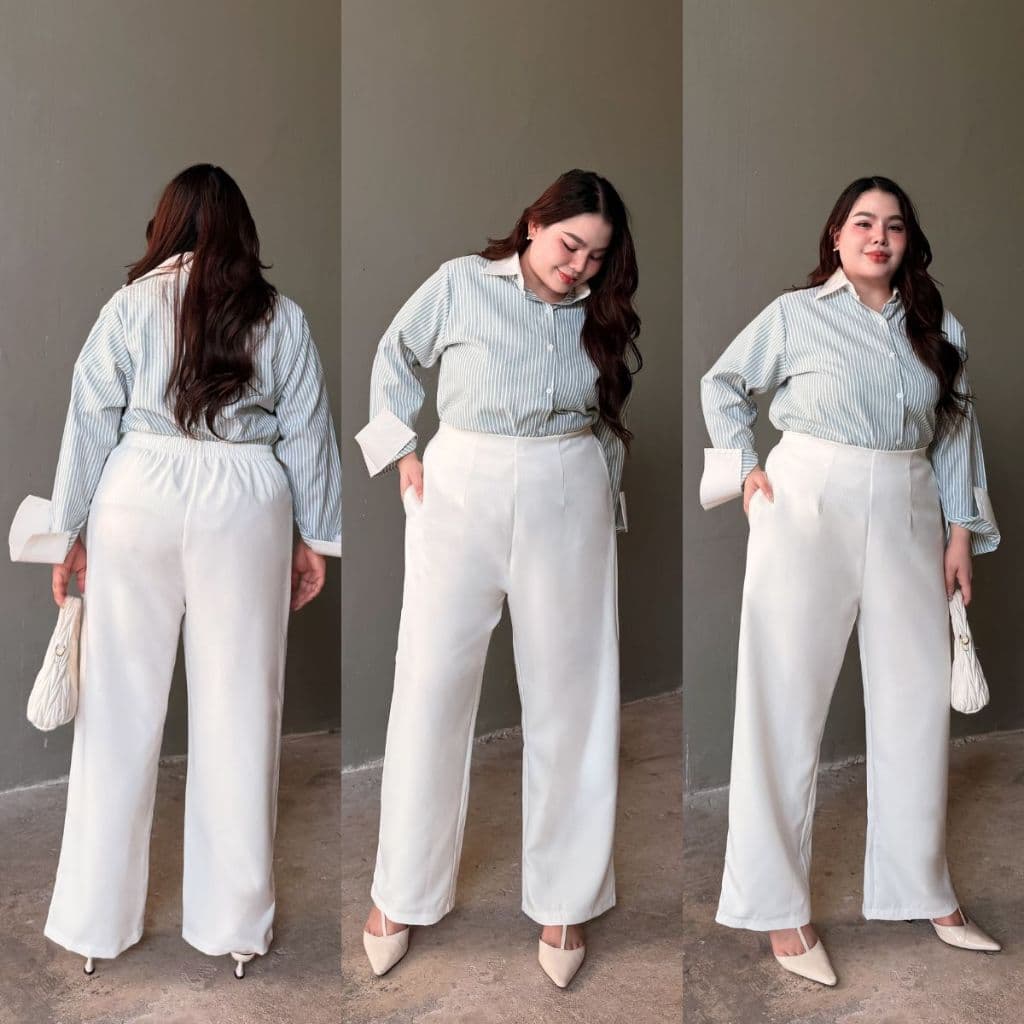 Moonpants กางเกงผ้าทำงานเอวสูงไร้ขอบสาวอวบ*ทรงสวยผ้าพรีเมี่ยม ใส่ออกงานได้ มีซิปข้าง* - รหัส0001 รูปที่ 3