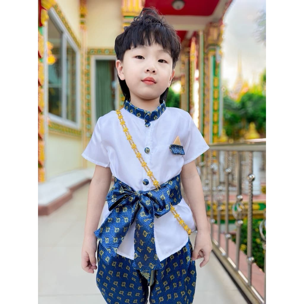 ชุดไทพัชราภรณ์คุณพี่ขาสีขาวปกลายไท