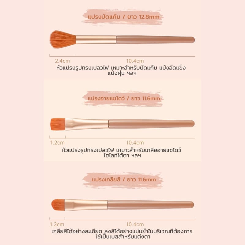 XIXI ชุดแปรงแต่งหน้า 3 ชิ้น แปรงปัดบลัช แปรงอายแชโดว์ แปรงเบลนด์ ขน พกพาสะดวก อุปกรณ์สวยสาว รูปที่ 7