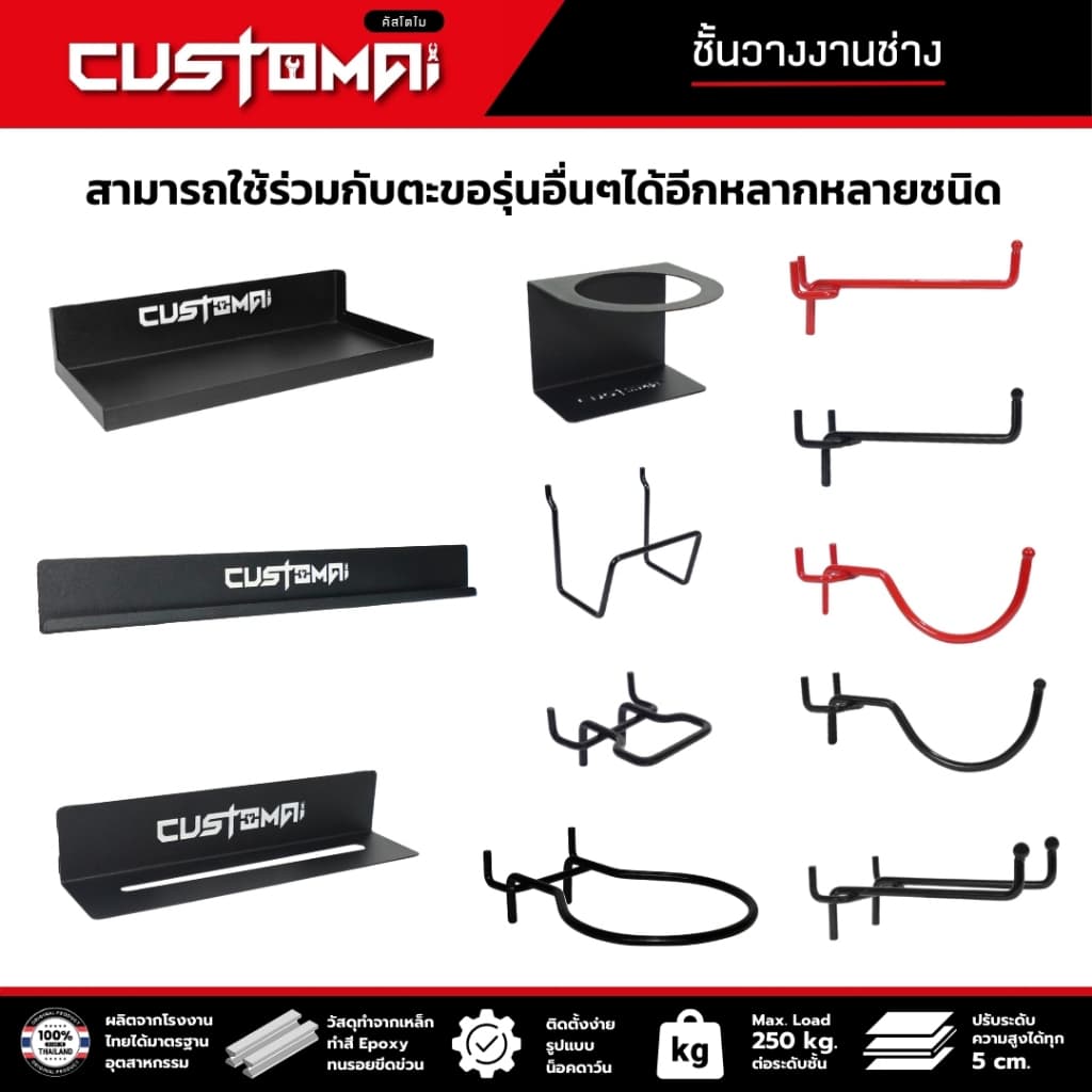 จัดเซ็ต Pegboard พร้อมตะขอ 27 ชิ้น ชุดพร้อมแขวน จัดระเบียบเครื่องมือช่างแบบติดผนัง แผงเหล็กแข็งแรงมาพร้อมตะขอรุ่นยอดนิยม รูปที่ 8