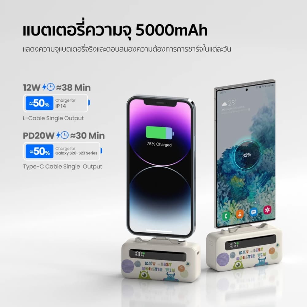 PowerBank Disney ลิขสิทธิ์แท้ 5000mAh 3-in-1 Veger รุ่น ALP05-10PD PD20W Type C & IP มอก. รูปที่ 5
