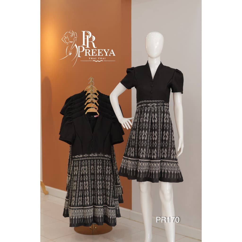 PR170 เดรสผ้าฝ้ายทอลาย อัดกาวทั้งชุด คัตติ้งเนี๊ยบ มีไซส์S-2XL แบรนด์ preeya ชุดไทย รูปที่ 8
