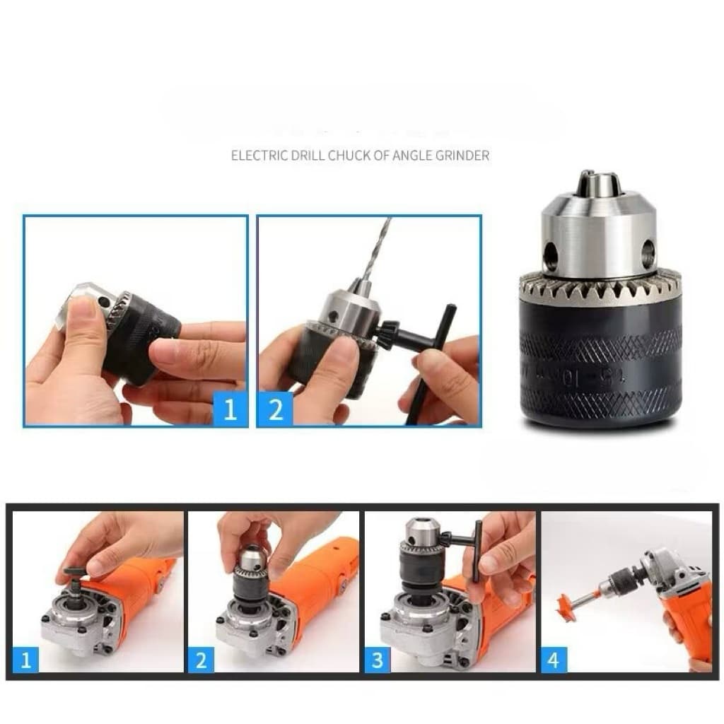YP-572 หัวแปลงเครื่องเจียร 100 เป็นสว่าน จับดอก 1.5-10mm หัวจับ 3 จับ เหล็กคาร์บอนสูง แถมประแจ รูปที่ 9