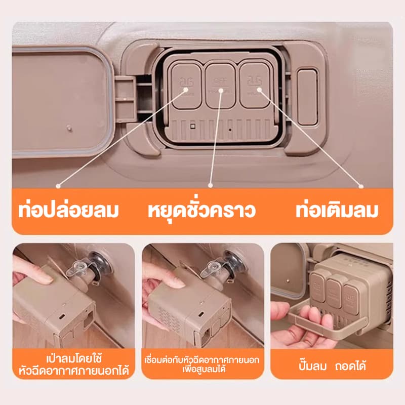 ที่นอนเป่าลมอัตโนมัติ ที่นอนเป่าลม 5ฟุต 3ฟุต พร้อมปั๊มลมในตัว PVC หนา 40/25ซม รูปที่ 9