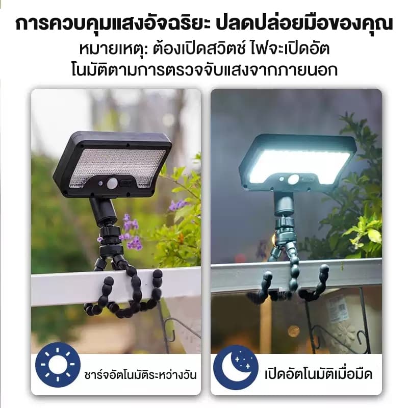 โคมไฟสนาม 50000W ไฟโซล่าเซลล์ LED แสงขาว/เหลือง ส่องต้นไม้และสวน พลังงานแสงอาทิตย์ รูปที่ 4