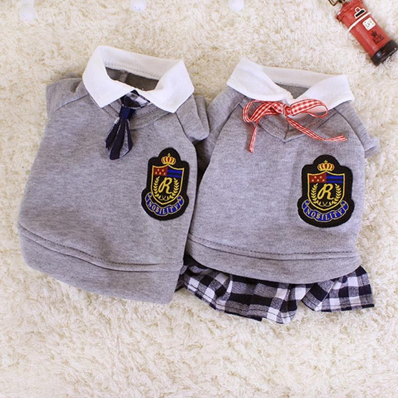 เสื้อผ้าสัตว์เลี้ยงคู่รักสไตล์มหาวิทยาลัย ชุดยูนิฟอร์มแมว เสื้อยืดลูกสุนัข รูปที่ 4