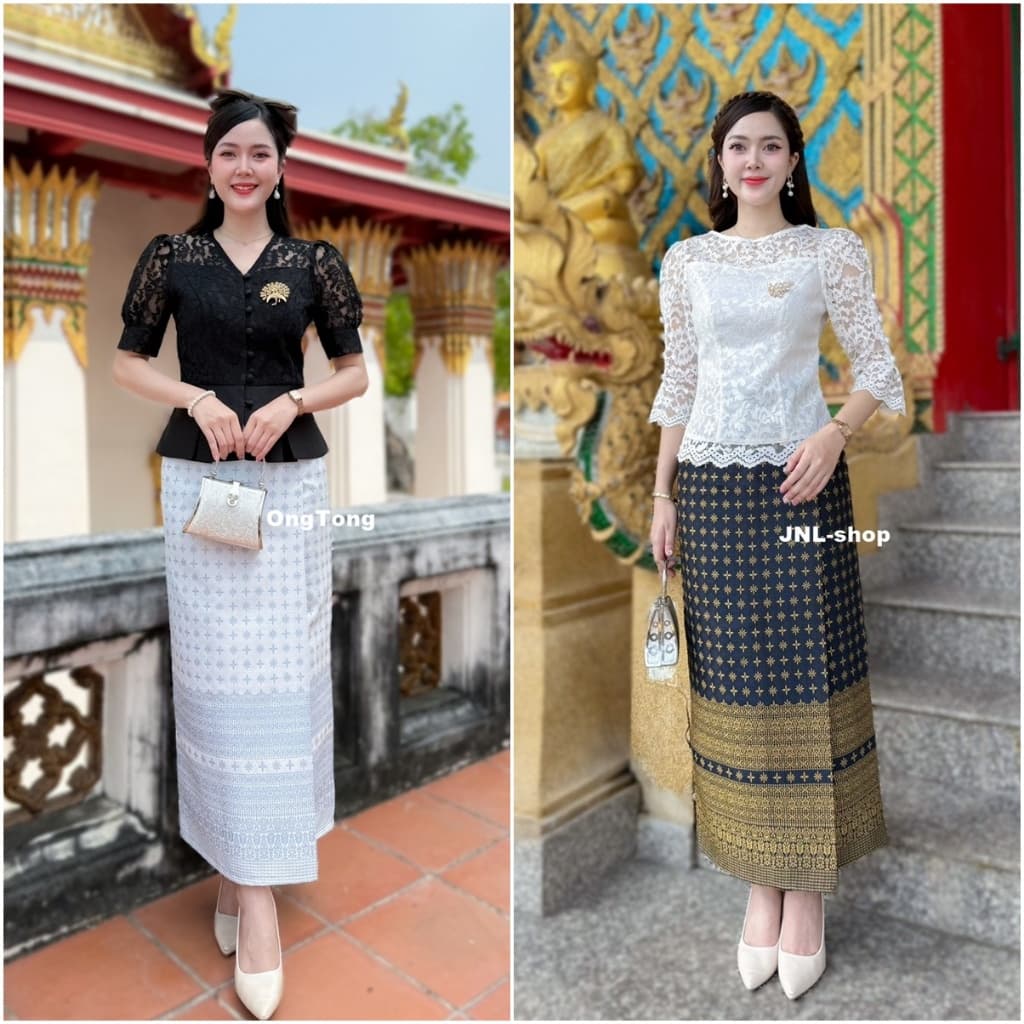 ขายแยกเฉพาะผ้าถุง-เสื้อ ผ้าไหมทอลายอัดกาวตัดเย็บสำเร็จ ซิปหลัง เลือกตามไซส์ เอว สะโพก รูปที่ 4