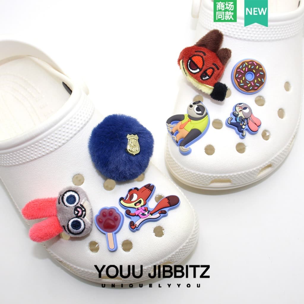 YIBO charms ตัวติดรองเท้าแตะ การ์ตูน Zootopia 3D น่ารักสุดปัง พร้อมชุดบัวล็อคโลหะ ตกแต่งง่าย ไม่หลุด รูปที่ 8
