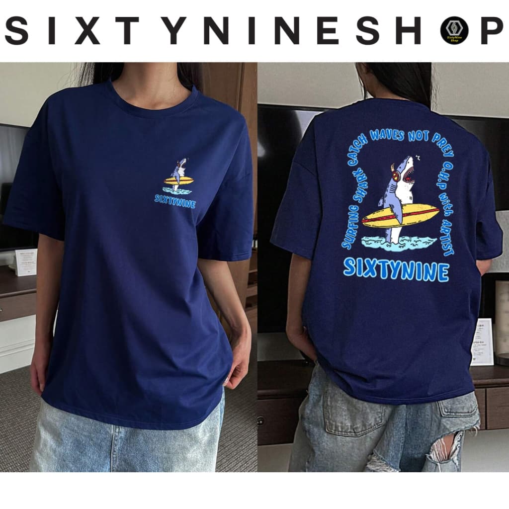 เสื้อยืดผ้าคอตตอน M-4XL พิมพ์ลาย " Shark surf " รูปที่ 5