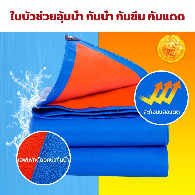 1x2 / 2x2 / 3x3 ผ้าใบกันแดดกันฝน PE คุณภาพสูง เคลือบกันน้ำ 2 ด้าน อเนกประสงค์ พร้อมรูร้อยเชือก รูปที่ 5