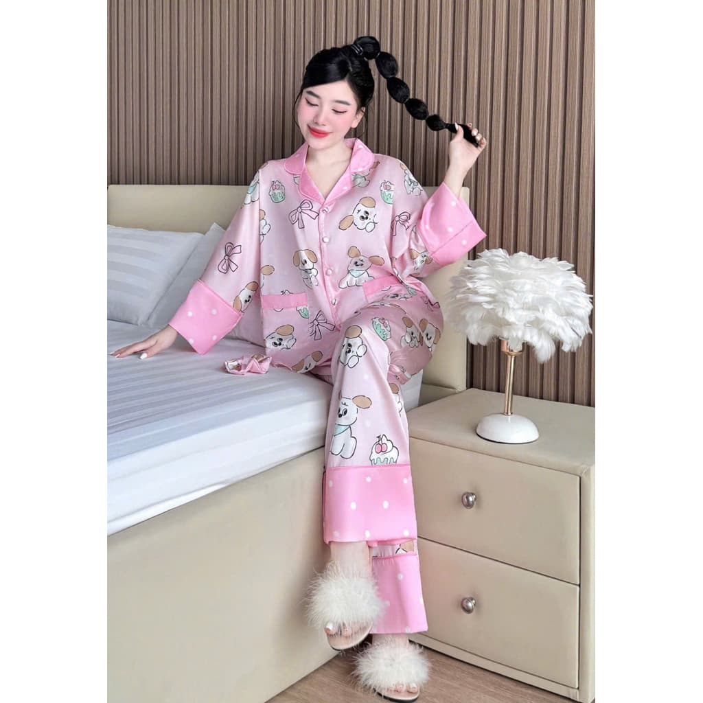 เข้าใหม่ชุดนอนฟรีไซส์ 3ชิ้น ผ้าsilk satinเกรดพรีเมี่ยม รูปที่ 7
