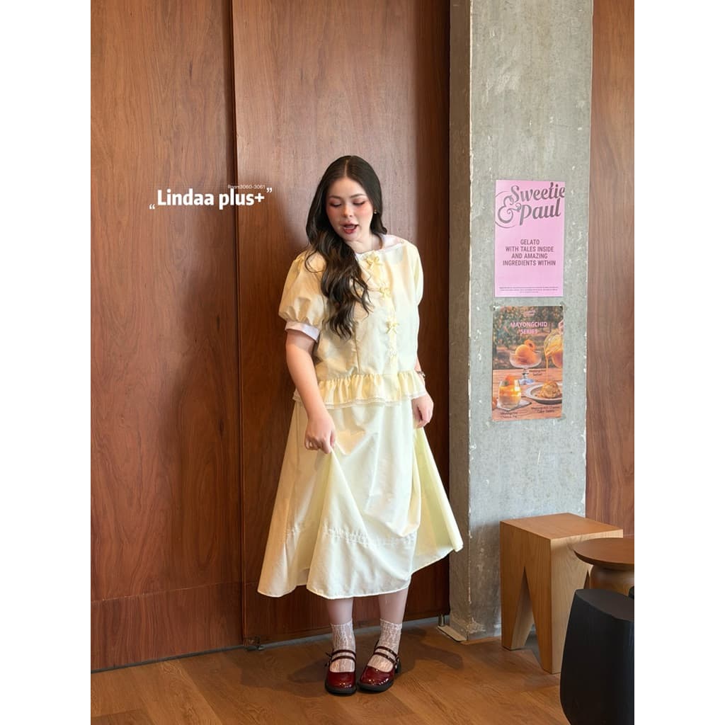 /LD/ ชุดเซ็ตเสื้อคอบัว มีไซส์อก40-52 เสื้อแต่งโบว์และลูกไม้+กระโปรงเอวสม็อครอบตัว ผ้าคอตตอน ใส่เซ็ตหรือแยก แมทช์ง่าย รูปที่ 9