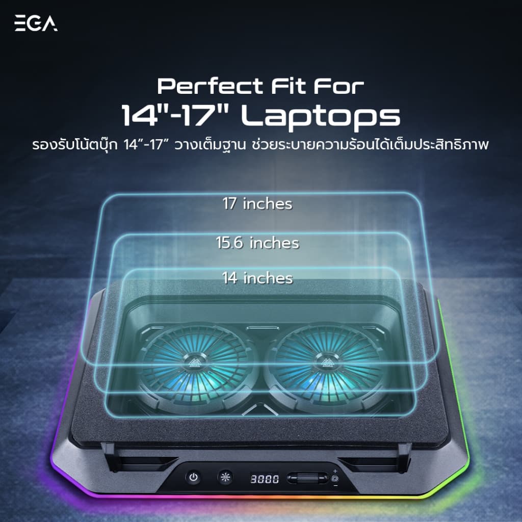EGA TYPE CP7 พัดลมระบาย พัดลมรองโน้ตบุ๊ค Dual Fan RGB Gaming Cooler Pad รูปที่ 6