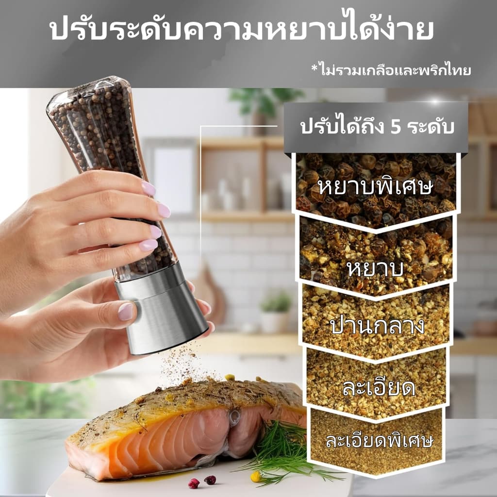 ขวดบดพริกไทย สแตนเลส หัวบดเซรามิกปรับระดับได้ ขวดแก้ว ไม่เป็นสนิม ใช้งานง่าย รูปที่ 2