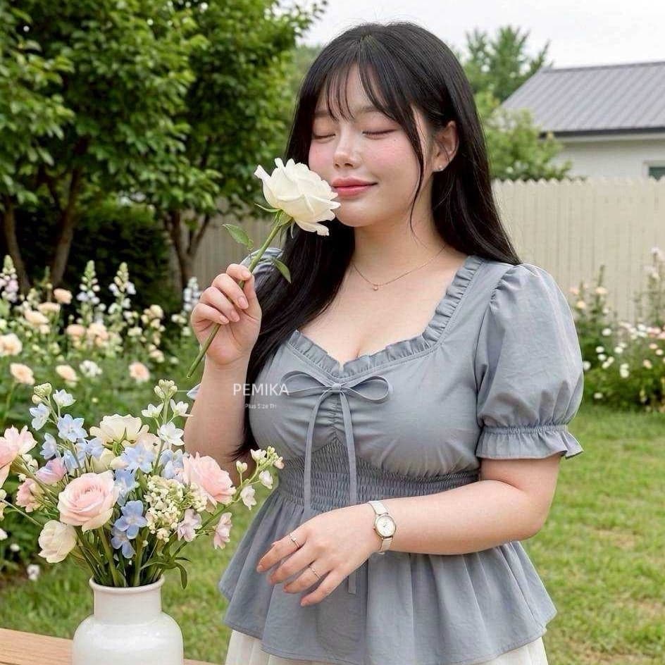 C20 เสื้อสาวอวบ สีพื้นเรียบ ทรงPeplum สวย ใส่สบาย แต่งโบว์หน้า มีสม็อคเอวยืด รอบอกใหญ่พิเศษ 32-60 นิ้ว รูปที่ 6