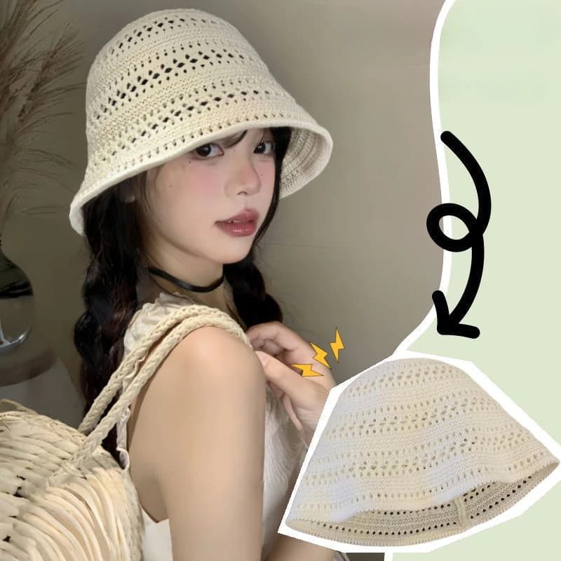 BLIVO หมวกบักเก็ต หมวกแฟชั่นผู้หญิง ป้องกันแสงแดด หมวกถัก ไปทะเล รูปที่ 2