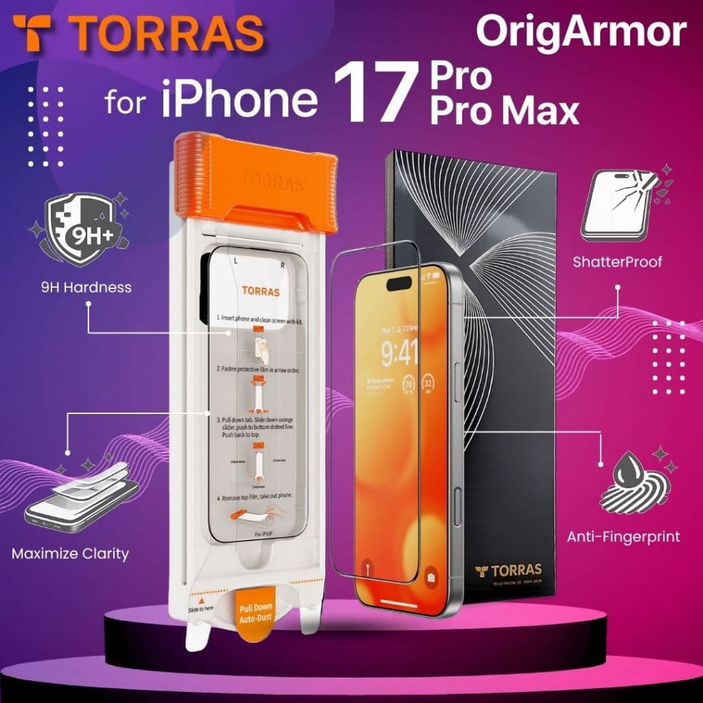 TORRAS ฟิล์มกระจก OrigArmor AR Screen Protector สำหรับ iPhone 17 Pro Max / 17 Pro รูปที่ 1