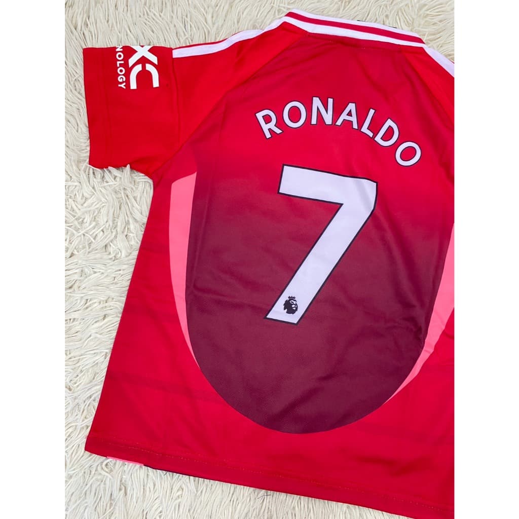 ชุดฟุตบอลเด็กสีแดงเบอร์7สกรีนชื่อRONALDOเสื้อ+กางเกง รูปที่ 3