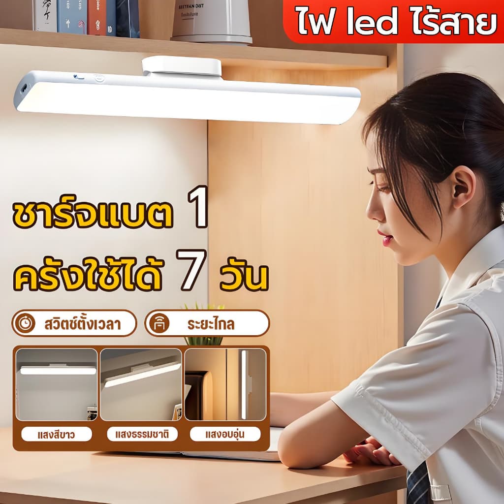 Tangok 10000mAH โคมไฟตั้งโต๊ะ LED โคมไฟแม่เหล็ก ปรับได้ 3 แสง ไฟข้างเตียง ไฟอ่านหนังสือ ไฟแต่งห้อง รูปที่ 1