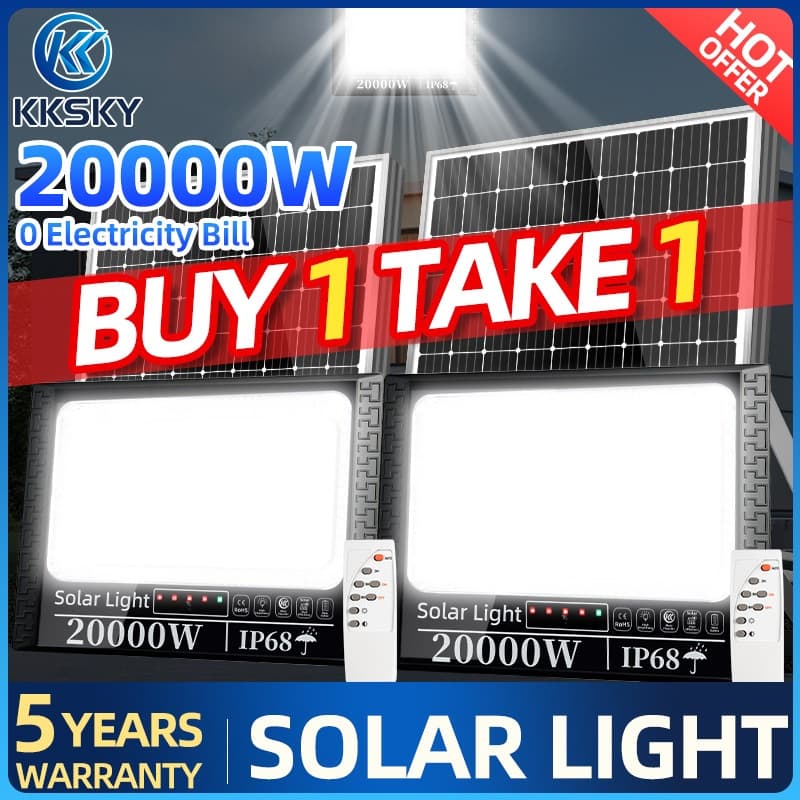 KKSKY ไฟโซล่าเซลล์ LED ไฟ สปอตไลท์ IP68 Solar Light 80000W กันน้ำ กันฟ้าผ่า 50000W สว่างอัตโนมัติเมื่อฟ้ามืดหลอดไฟ รีโมท รูปที่ 9