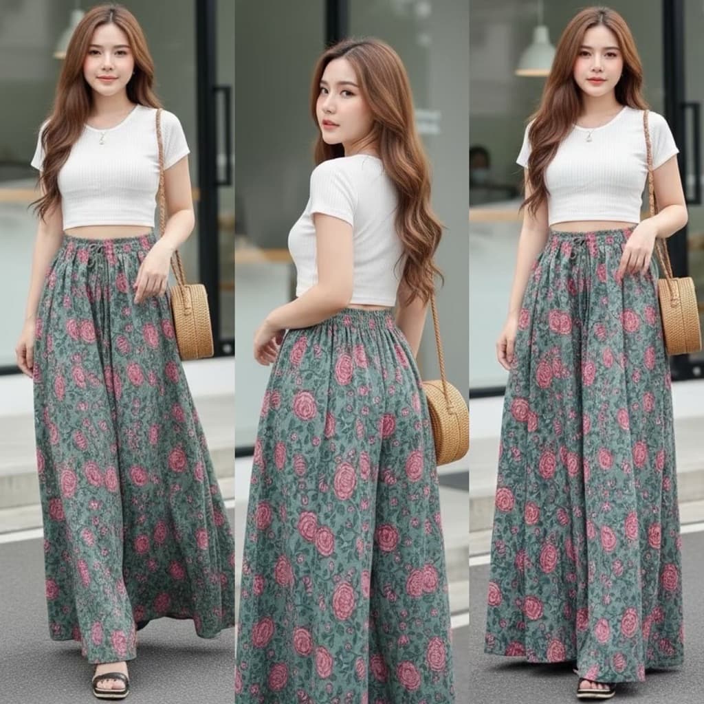 Nana’s Craft กางเกงรุ่น KaPang กางเกงที่ใส่แล้วได้ฟิวกระโปรง ผ้าฝ้ายอินเดีย Indian Hand Block รูปที่ 1