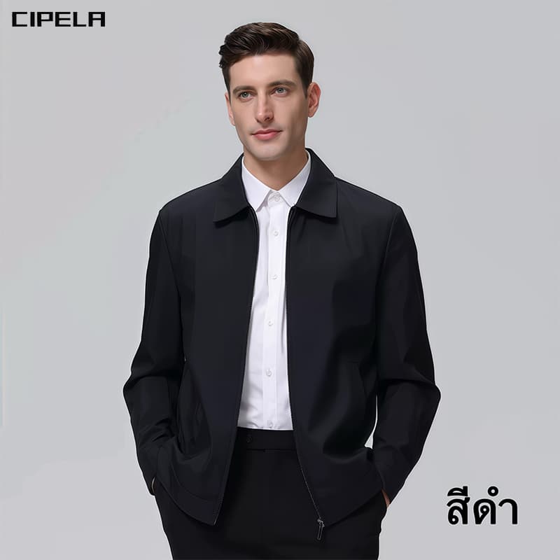 CIPELA ชายวัยกลางคนปกเสื้อหลวมธุรกิจลำลองแจ็คเก็ต เสื้อแจ็คเก็ตแขนยาว เสื้อคลุมคอปก แจ็คเก็ตสีดำ สไตล์เกาหลี รูปที่ 2