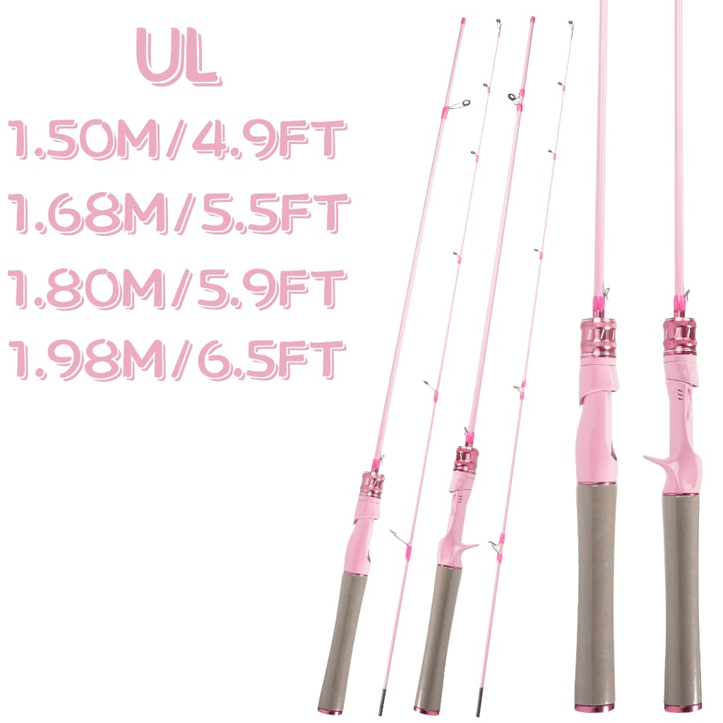 คันเบ็ดสองส่วนคาร์บอนไฟเบอร์คุณภาพสูง UL สีชมพู 2-8LB พร้อมด้ามจับกันเหงื่อ EVA มีสามขนาดให้เลือก รูปที่ 1