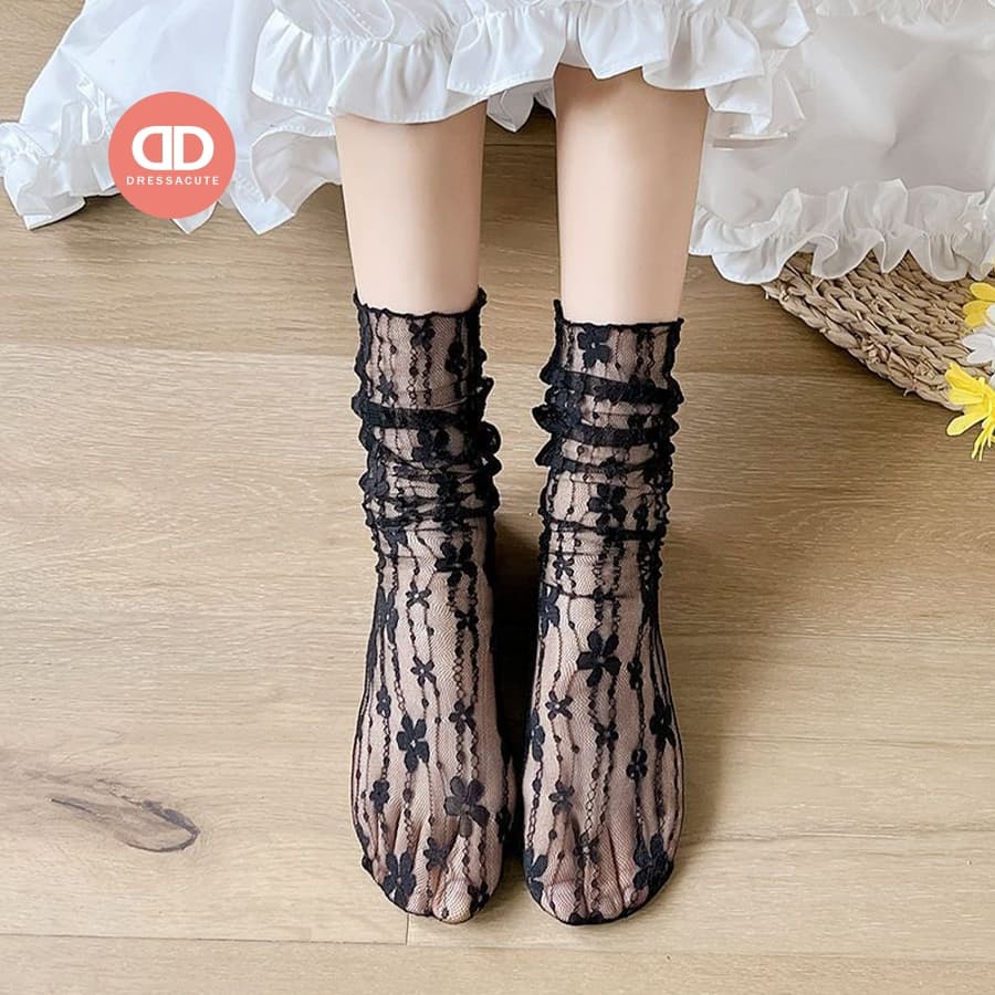 DRESSACUTE S102 / S103 / S104 ถุงเท้าผู้หญิงแบบบาง แต่งลูกไม้ รูปที่ 3