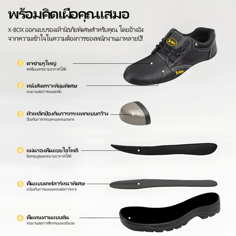 G02/G02K รองเท้าเซฟตี้ หัวเหล็ก พื้นเหล็ก X-Box Safety Shoes รองเท้านิรภัย Size 36-47 รูปที่ 5