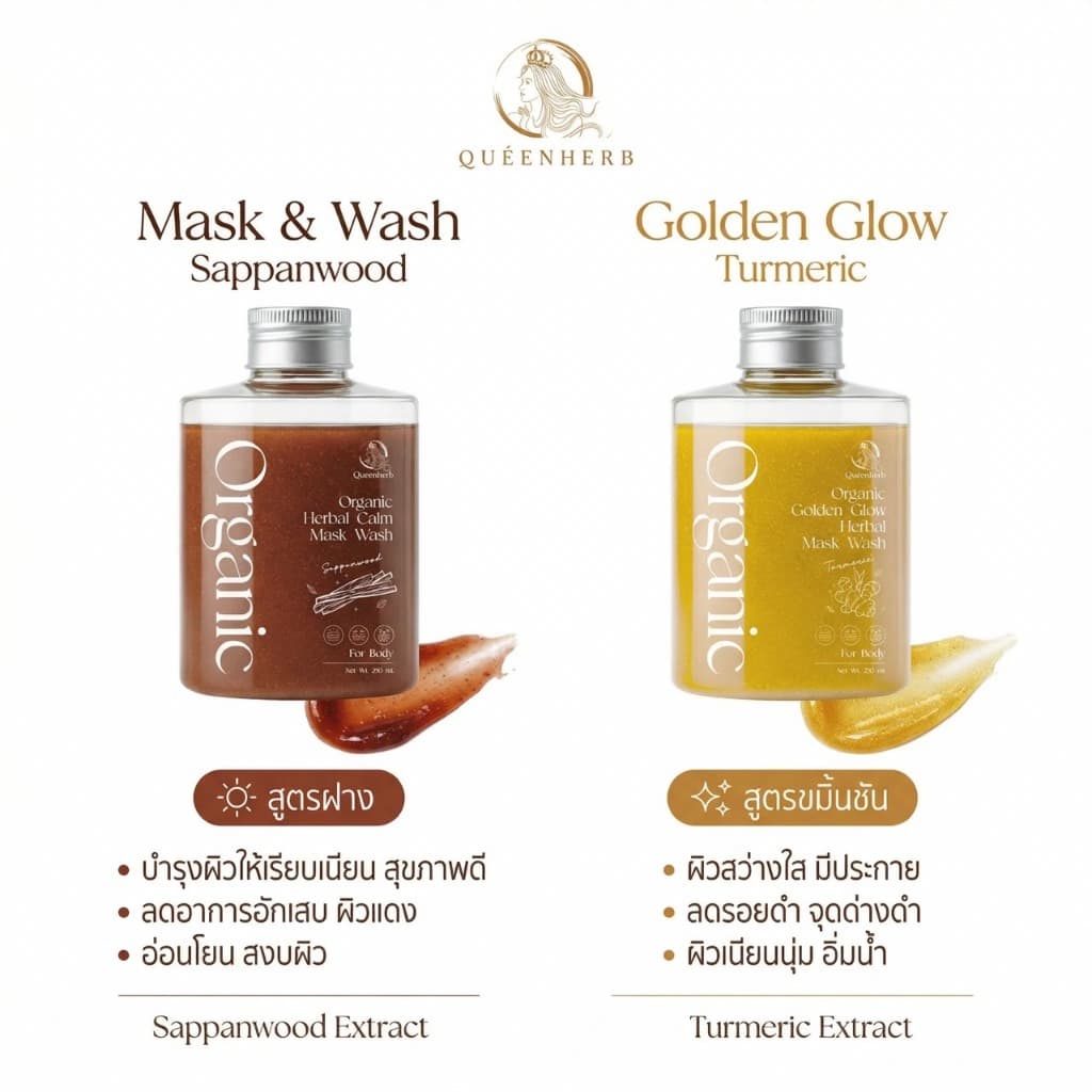 Queenerb Mask&Wash ครีมอาบน้ำสมุนไพร สูตรขมิ้น/สูตรฝาง รูปที่ 2