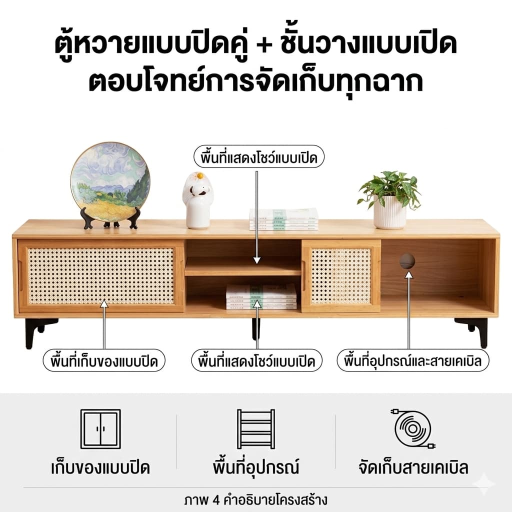 ตู้วางทีวี ชั้นวางทีวี ตู้ทีวีไม้ สามารถจัดเก็บของได้มาก วางทีวี55/65 นิ้วได้ รับน้ำหนัก 500KG รูปที่ 6