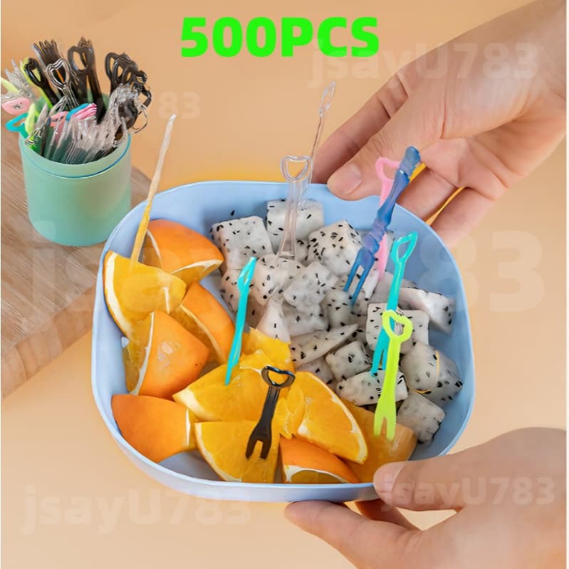 jsayu ส้อมจิ้มผลไม้ 500 คัน ส้อมพลาสติก แข็งแรง ทนทาน ส้อมพลาสติก สำหรับจิ้มเค้ก ขนมหวาน ไม้เสียบผลไม้ รูปที่ 3