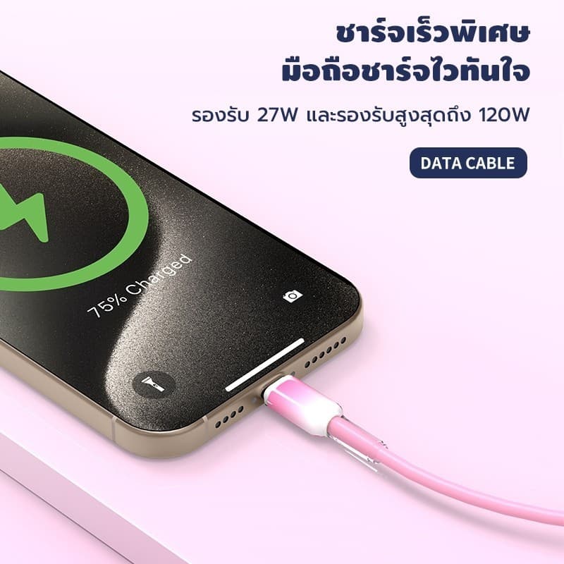 ชาร์จไว PD 30W สายชาร์จ สีพาสเทล สายชาต หัวชาร์จ Fast Charge การรับประกัน 1 ปี รูปที่ 2