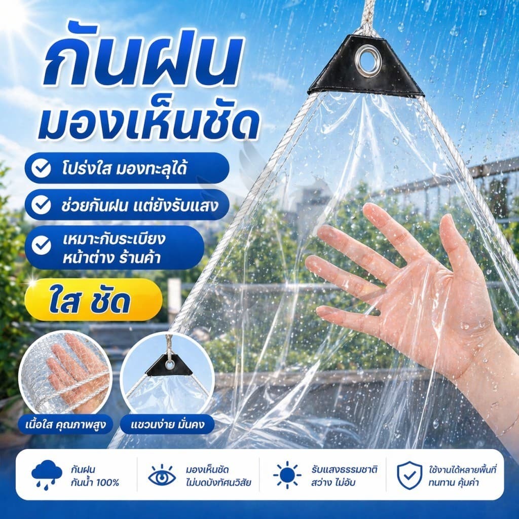 ผ้าใบใสกันฝน PVC โปร่งใส100% ผ้าใบตาข่ายใส75% PE ใส85% กันแดดกันฝน รูปที่ 2